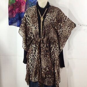Leopard Print sheer Kimono Cardigan topper OS